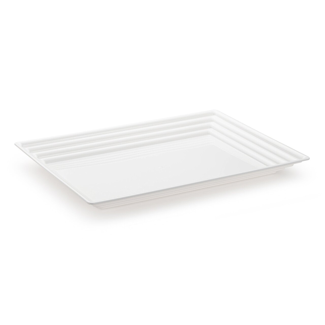 White Rectangular with Groove Rim Plastic Serving Trays - 11" x 16" (24 Trays)
